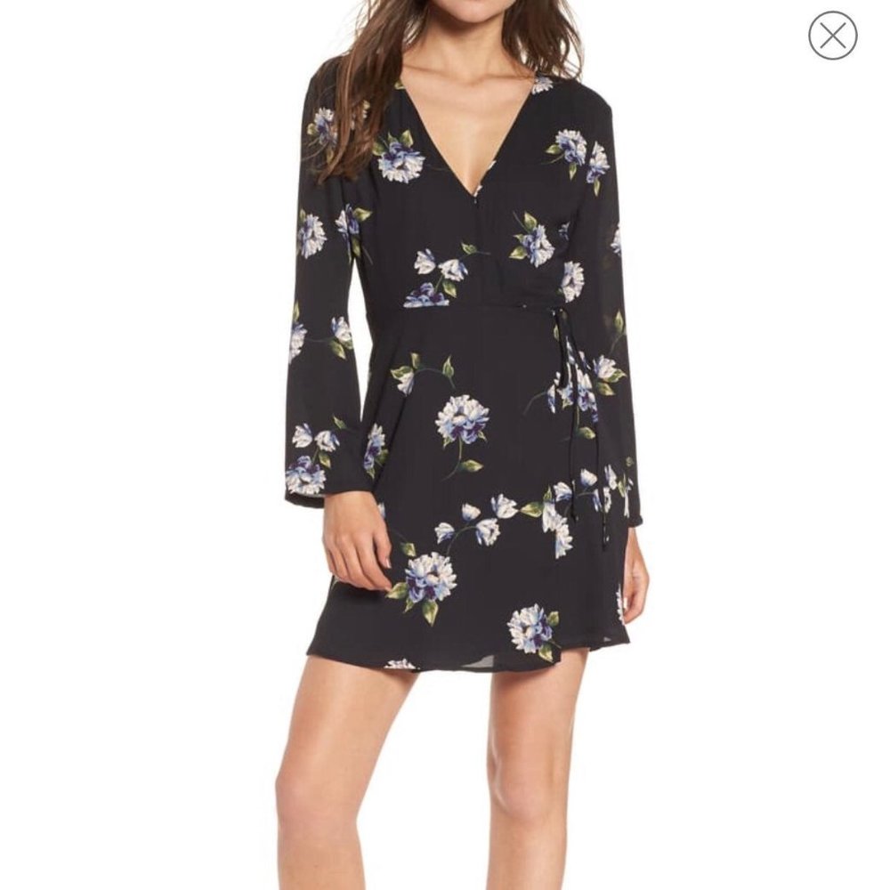 Lush Elly Black Floral Wrap Dress